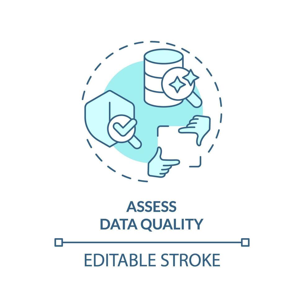 modifiable évaluer Les données qualité concept bleu mince ligne icône, isolé vecteur représentant Les données démocratisation.