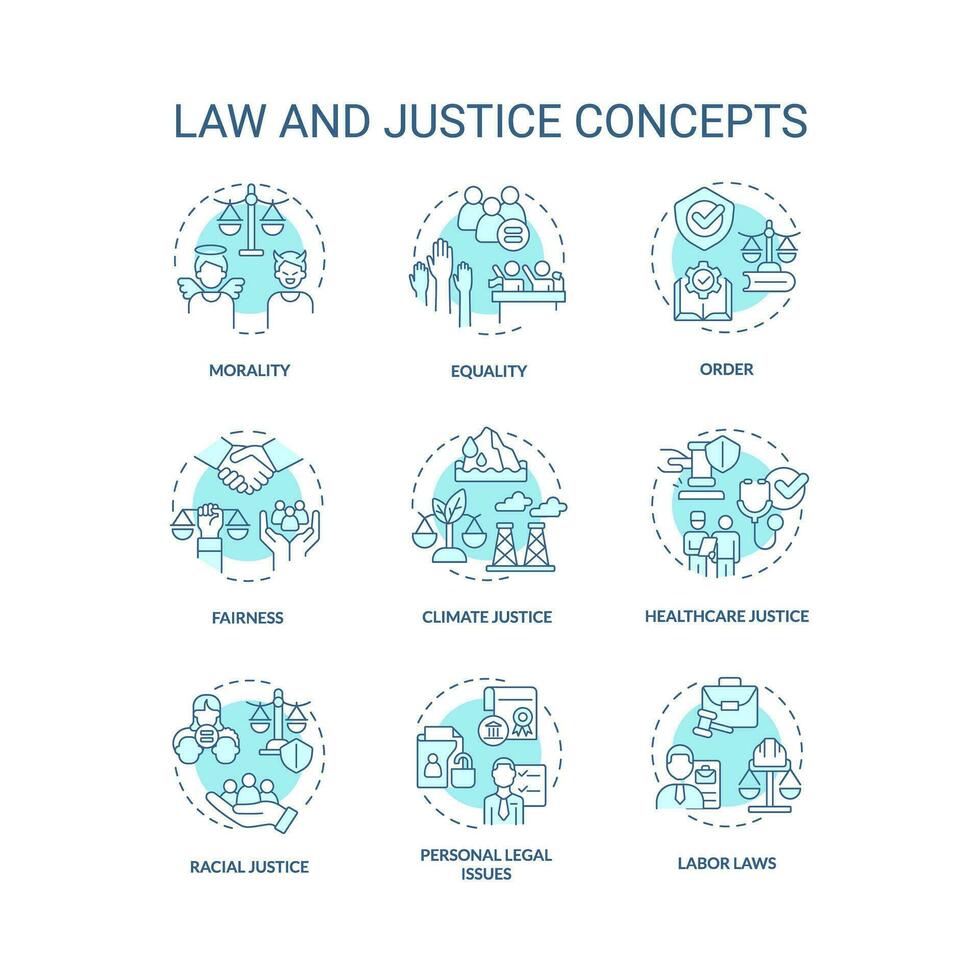 loi et Justice bleu concept Icônes ensemble. équité et justice. Humain droits protection idée mince ligne Couleur illustrations. isolé symboles. modifiable accident vasculaire cérébral vecteur