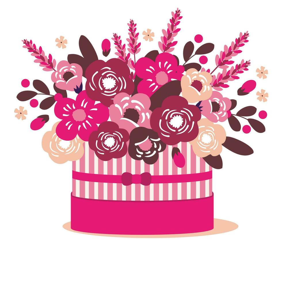 bouquet de fleurs dans une cadeau boîte. vecteur clipart.