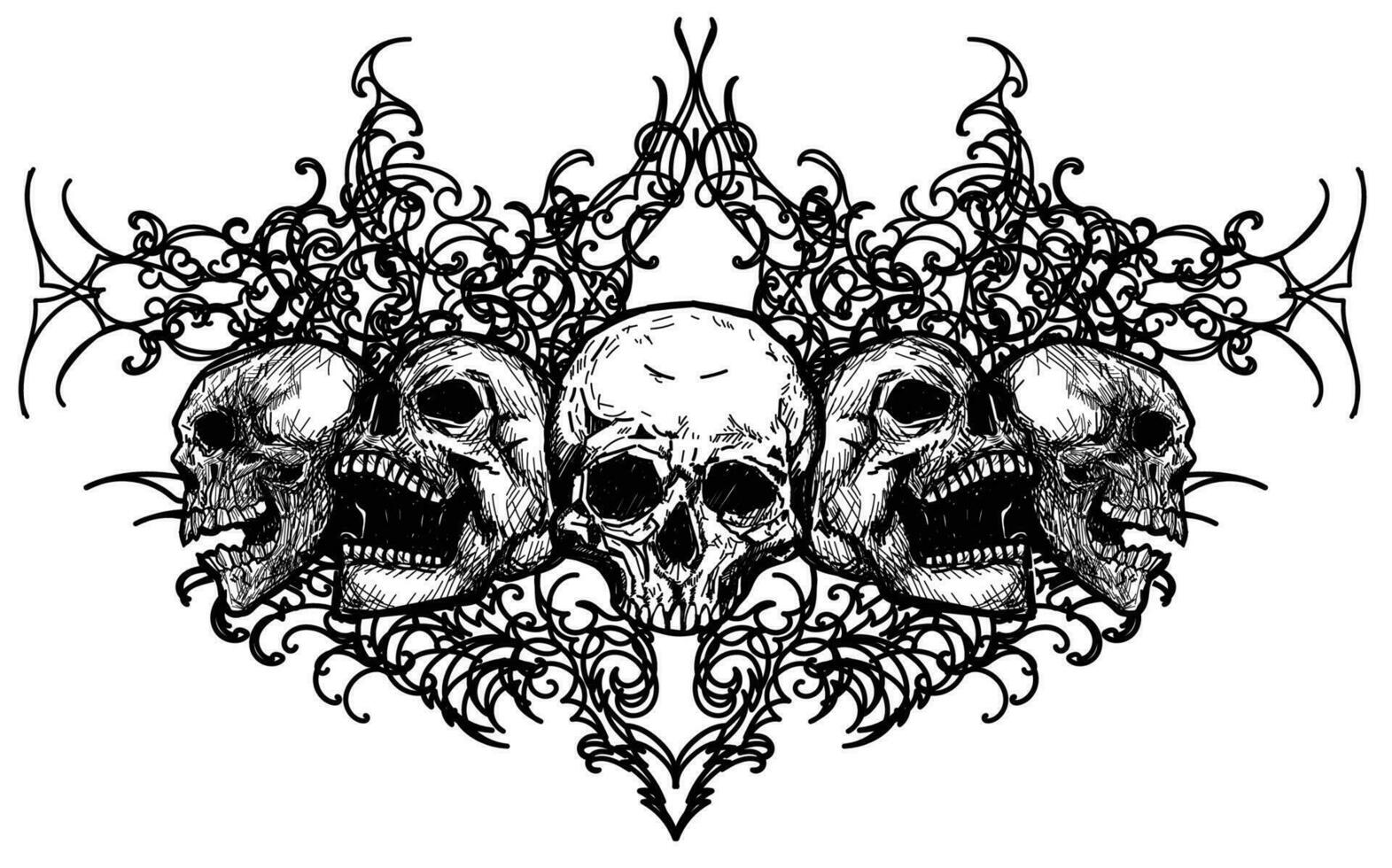 tatouage art crâne croquis noir et blanc vecteur