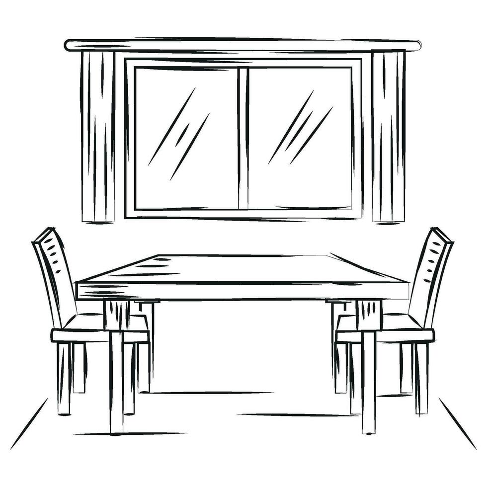 esquisser de une vivant pièce avec une dîner table vecteur