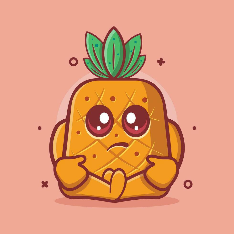 kawaii ananas fruit personnage avec triste expression isolé dessin animé dans plat style conception vecteur