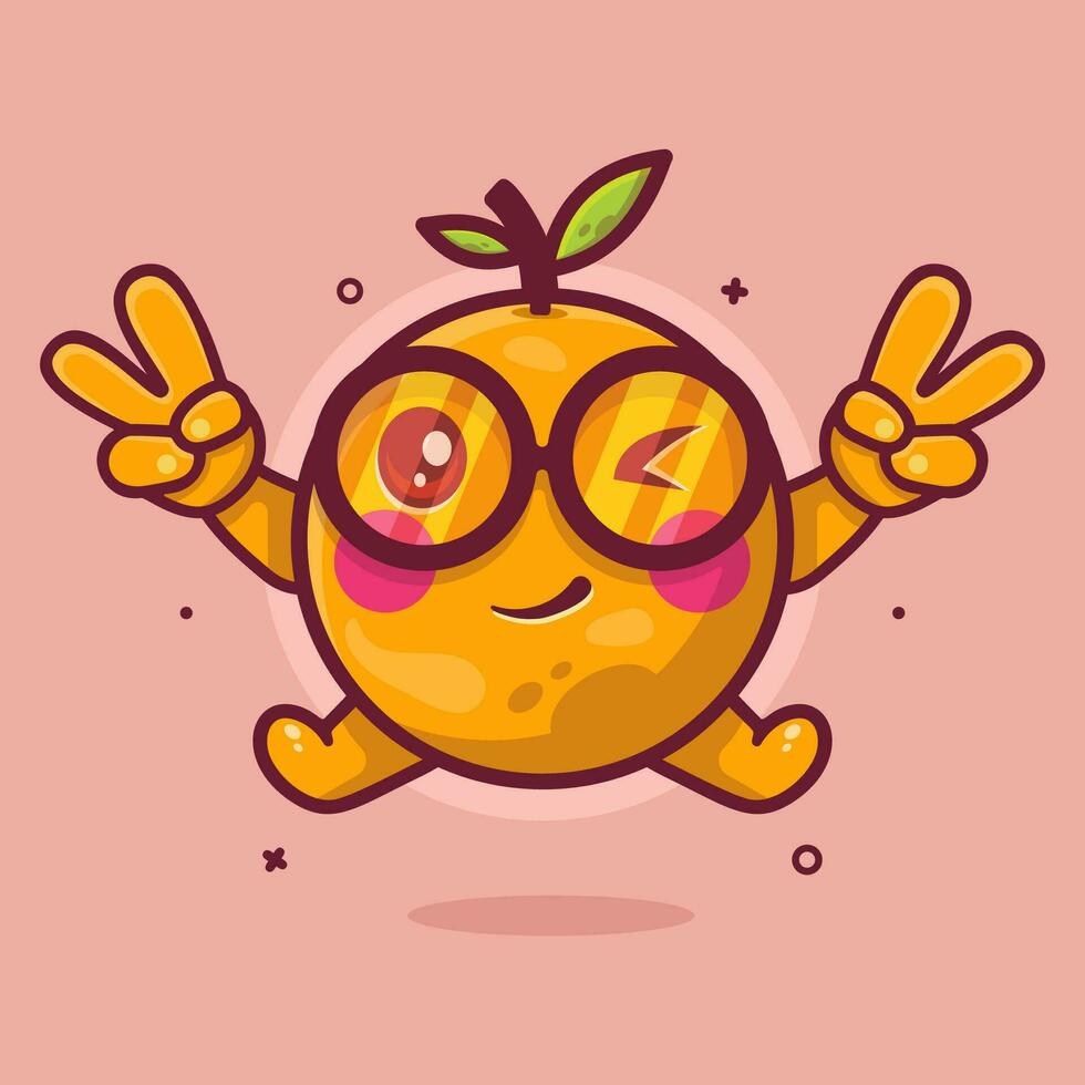 mignonne Orange fruit personnage mascotte avec paix signe main geste isolé dessin animé dans plat style conception vecteur