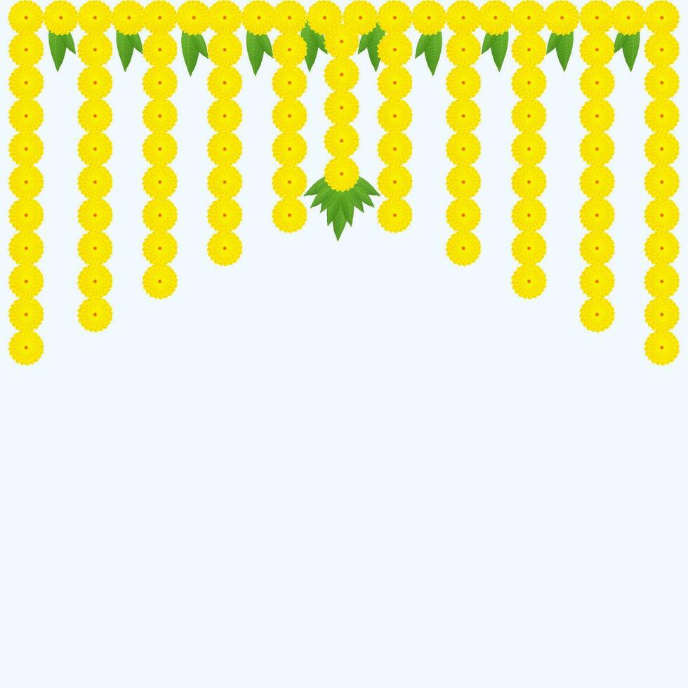 traditionnel Indien souci fleur guirlande avec mangue feuilles. décoration pour Indien hindou vacances ou mariages ou puja festival, Indien Festival fleur décoration vecteur