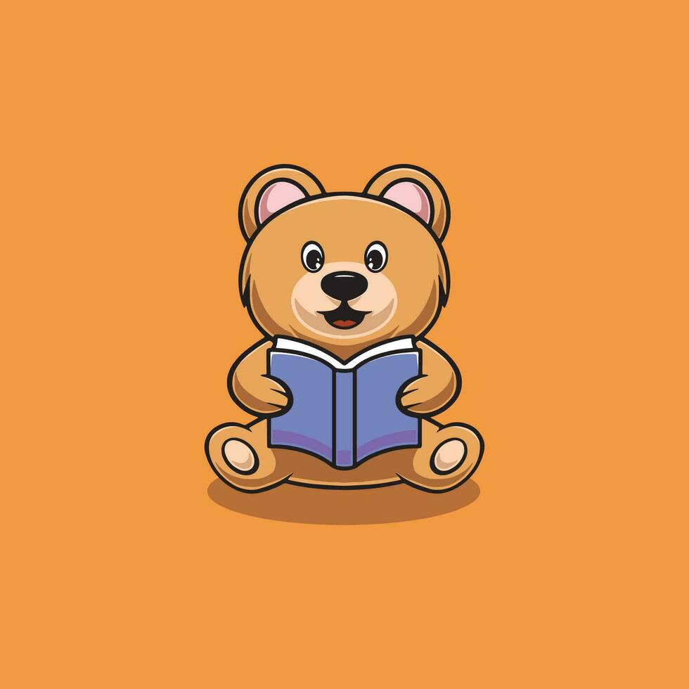 mignonne ours en train de lire une livre dessin animé illustration vecteur