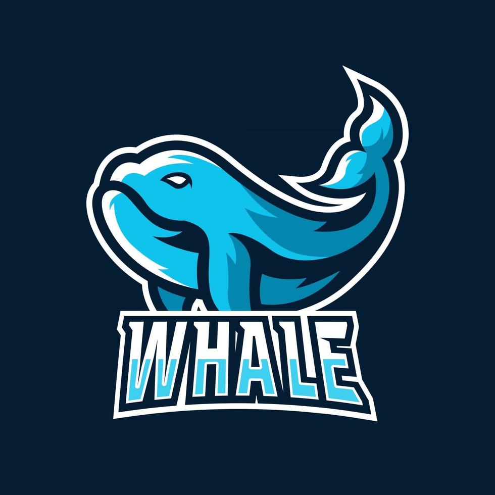 modèle de logo de mascotte de sport de poisson baleine ou de jeu esport vecteur