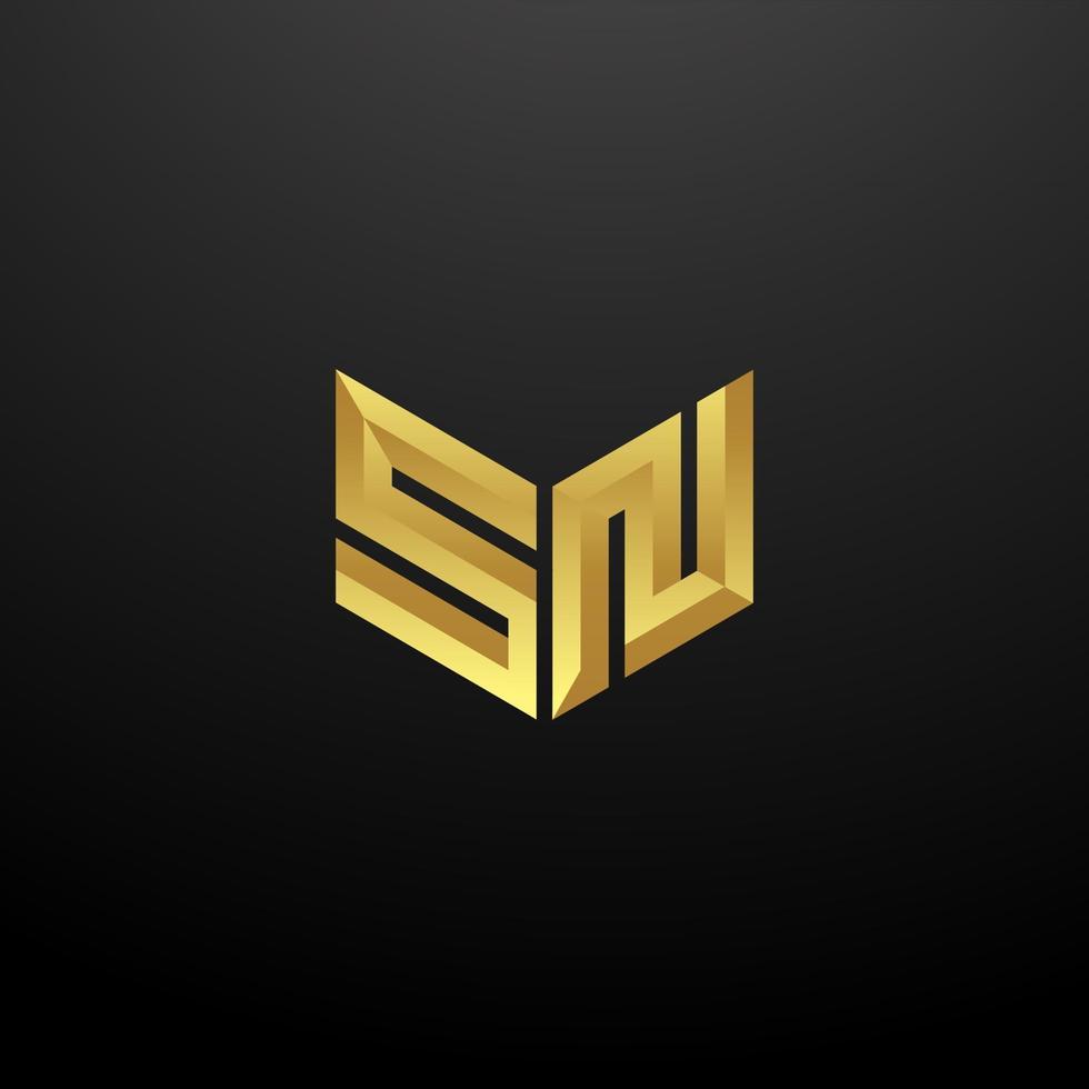 sn logo monogramme lettre initiales modèle de conception avec texture or 3d vecteur