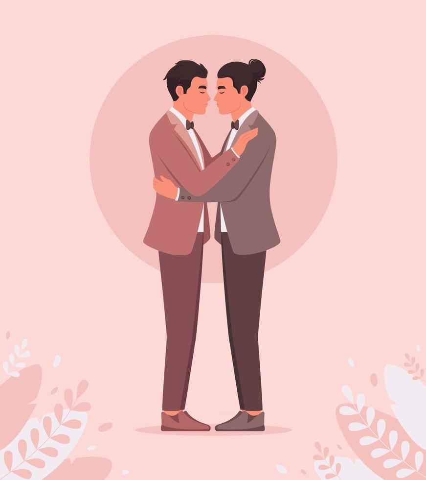 couple gay se marier. mariage LGBT. deux hommes s'embrassant. vecteur