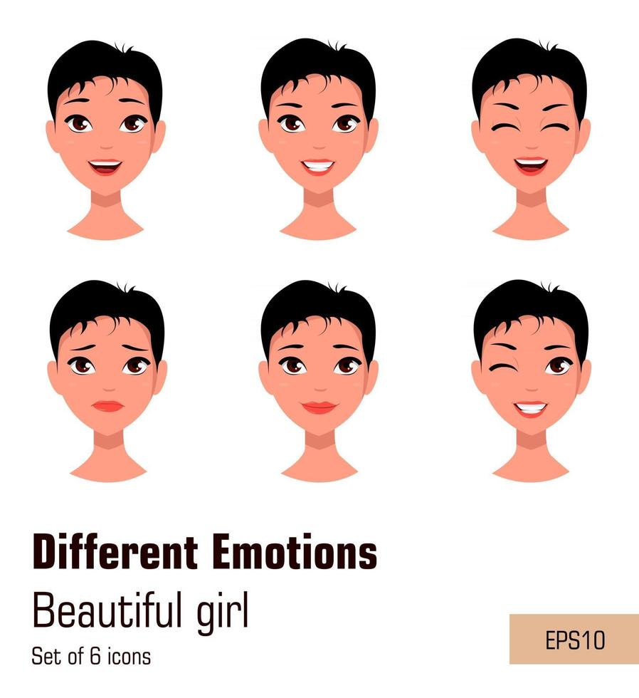 femme avec différentes expressions de visage vecteur