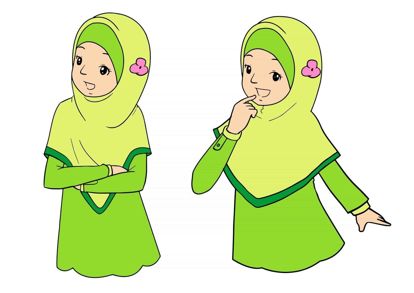 jeune femme musulmane avec des expressions faciales vecteur