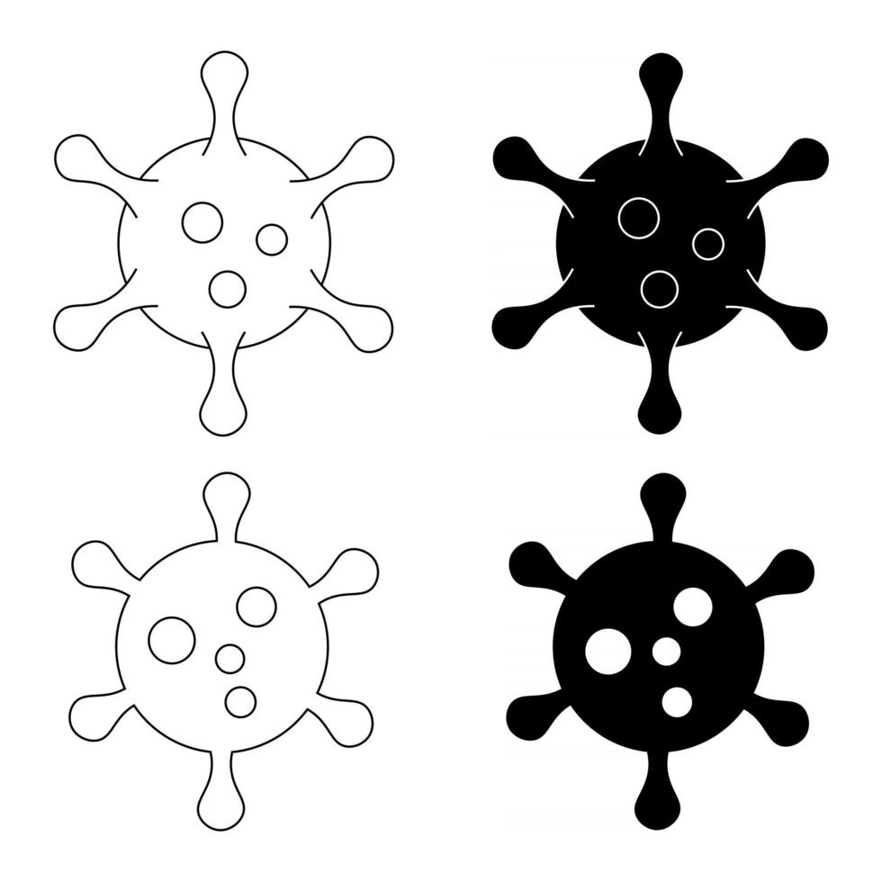 icône de cellule de bactérie coronavirus. ensemble de bactéries coronavirus en contour, glyphe et couleur. germe de maladie, organisme pathogène, micro virologie infectieuse. illustration vectorielle isolée vecteur