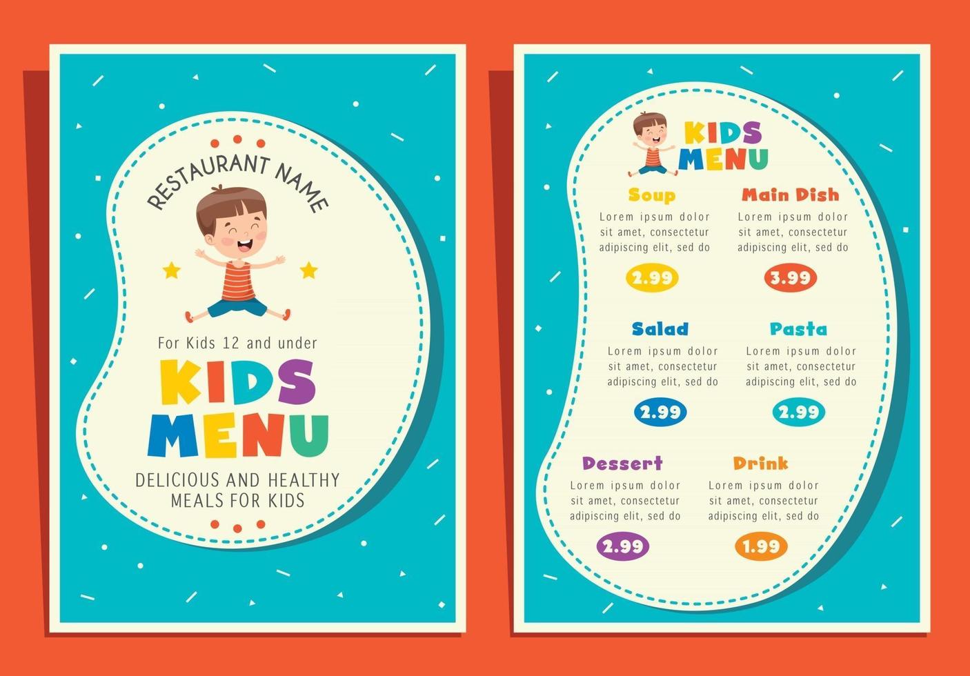 modèle de menu de repas pour enfants colorés mignons vecteur