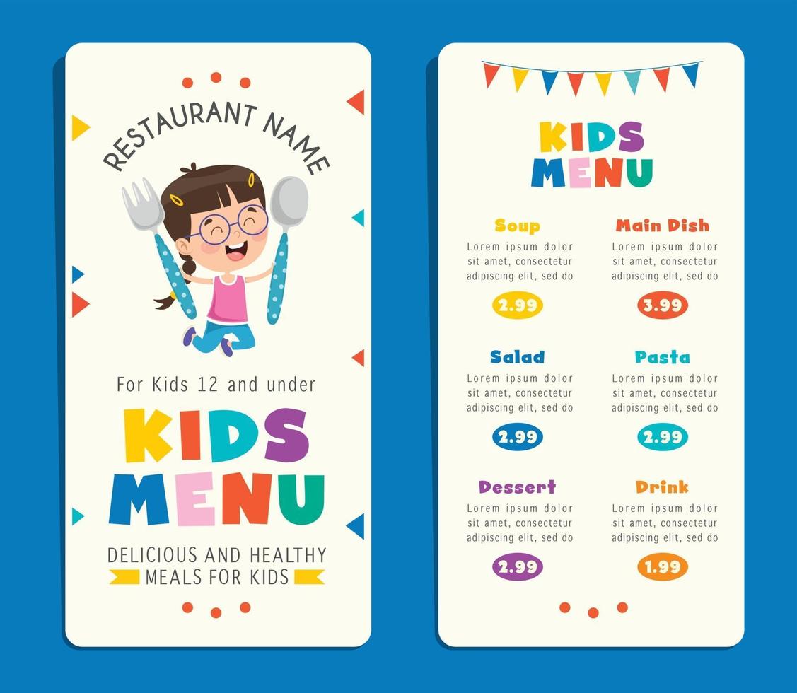 modèle de menu de repas pour enfants colorés mignons vecteur