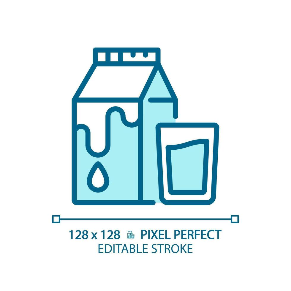 laitier pixel parfait bleu rgb Couleur icône. vaches lait. agricole produit. calcium riches aliments. boisson marché. isolé vecteur illustration. Facile rempli ligne dessin. modifiable accident vasculaire cérébral