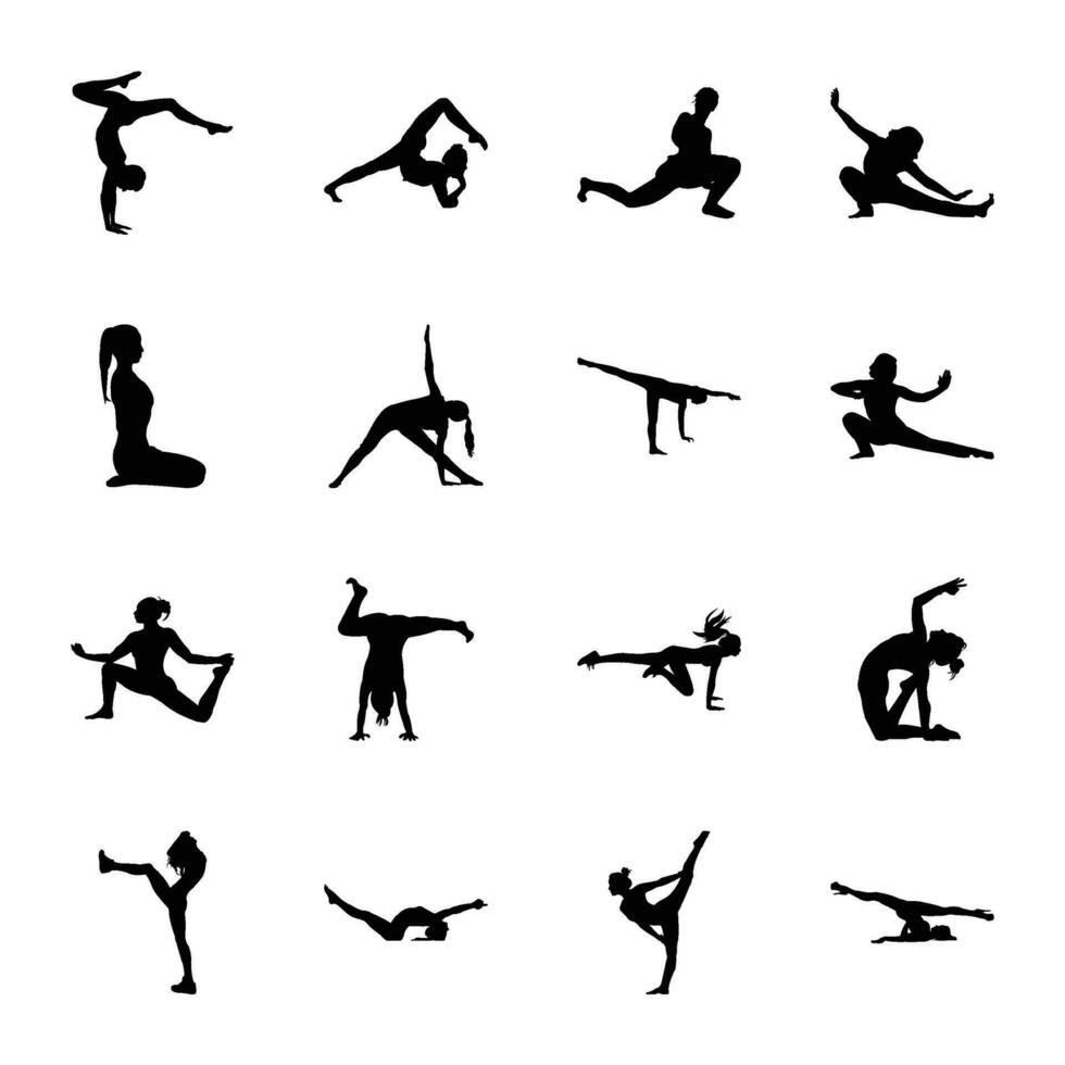 pack de yoga solide vecteur pictogrammes