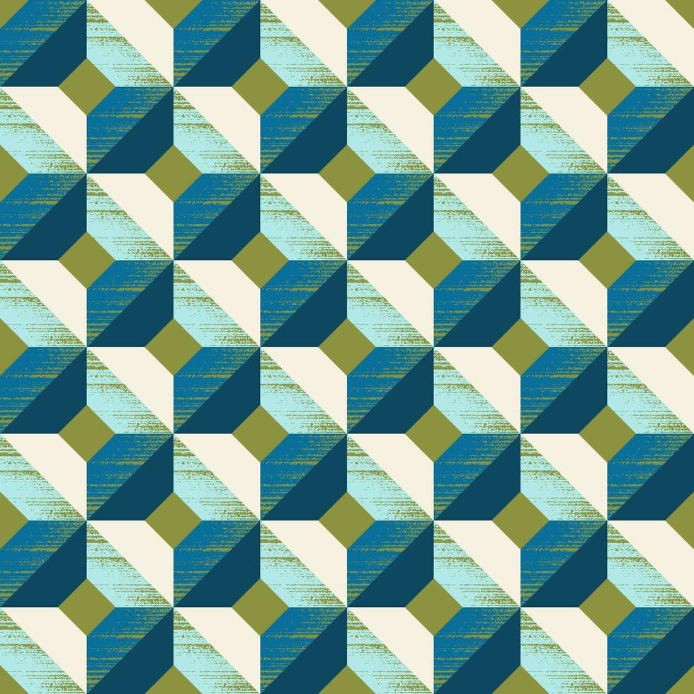 géométrique sans couture modèle de carrés et losanges dans bleu vert, vert jaunâtre, crème et lumière bleu vecteur
