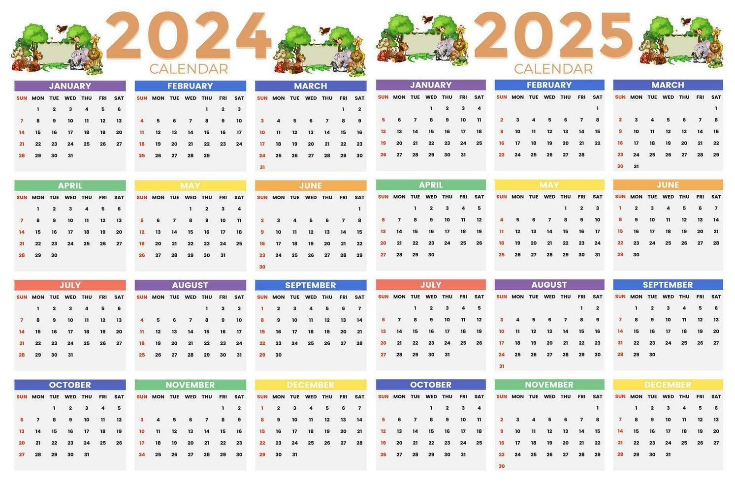 2024, 2025 calendrier conception modèle pour content Nouveau année vecteur