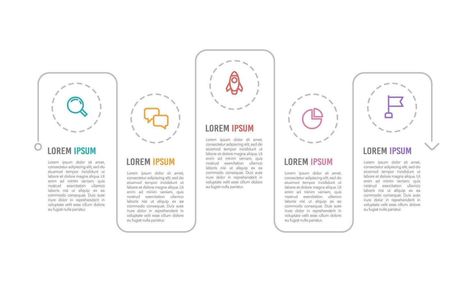 horizontal infographie chronologie 5 pas à succès. jalon, feuille de route, calendrier. vecteur illustration.