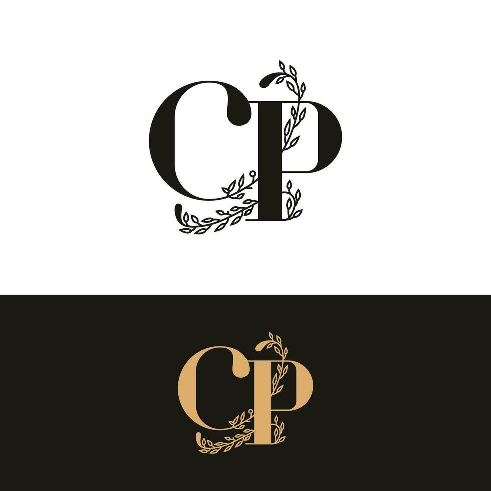 dessiné à la main mariage monogramme cp logo vecteur