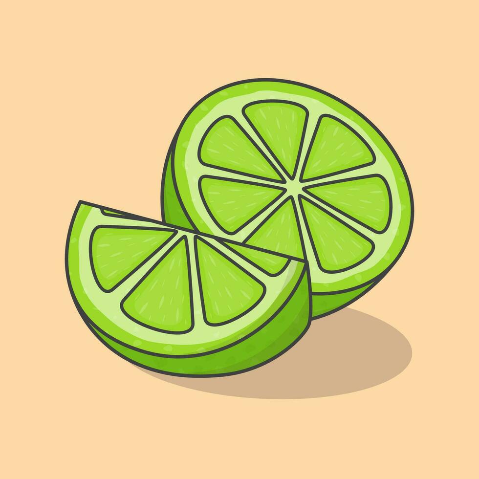tranche de citron vert dessin animé vecteur illustration. Frais citron vert fruit plat icône contour