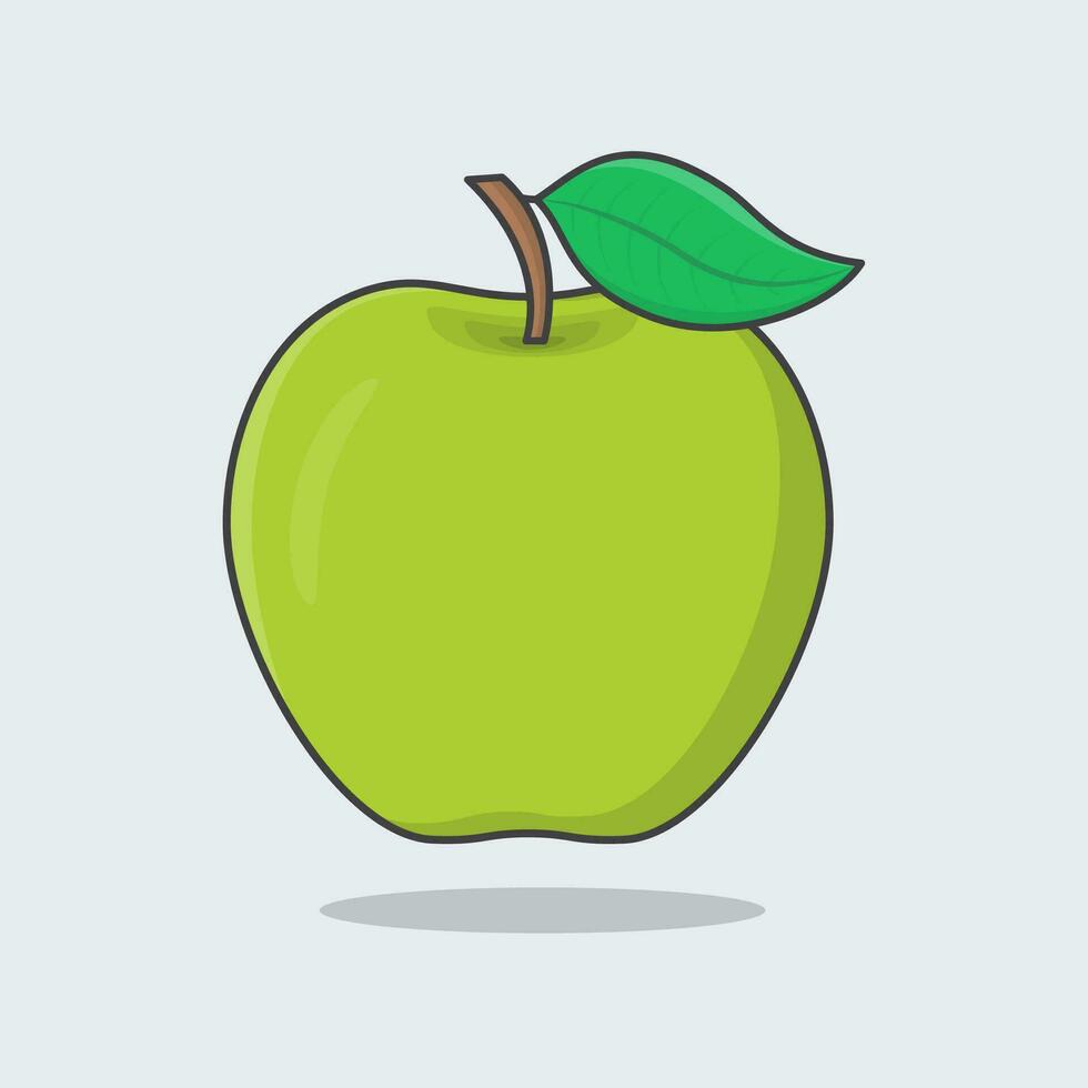 vert Pomme fruit dessin animé vecteur illustration. Frais Pomme fruit plat icône contour