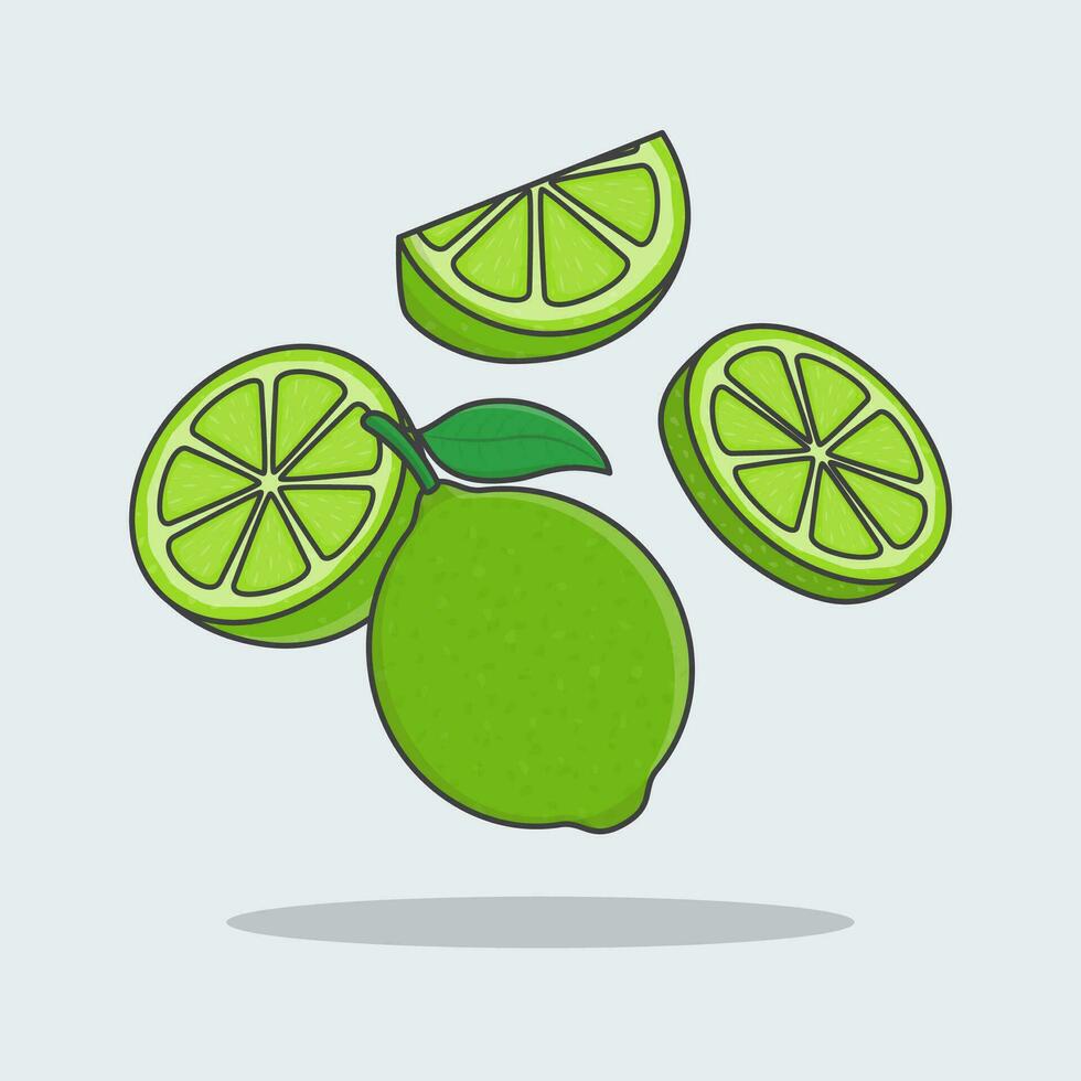 citron vert des fruits dessin animé vecteur illustration. Frais citron vert des fruits plat icône contour