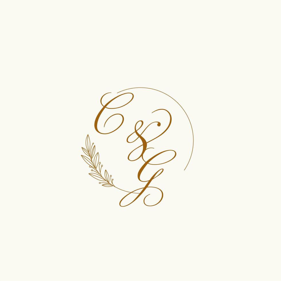 initiales cg mariage monogramme logo avec feuilles et élégant circulaire lignes vecteur