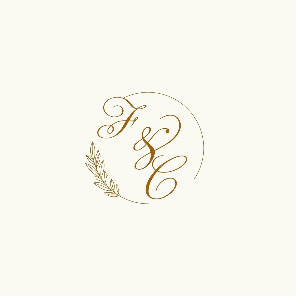 initiales fc mariage monogramme logo avec feuilles et élégant circulaire lignes vecteur