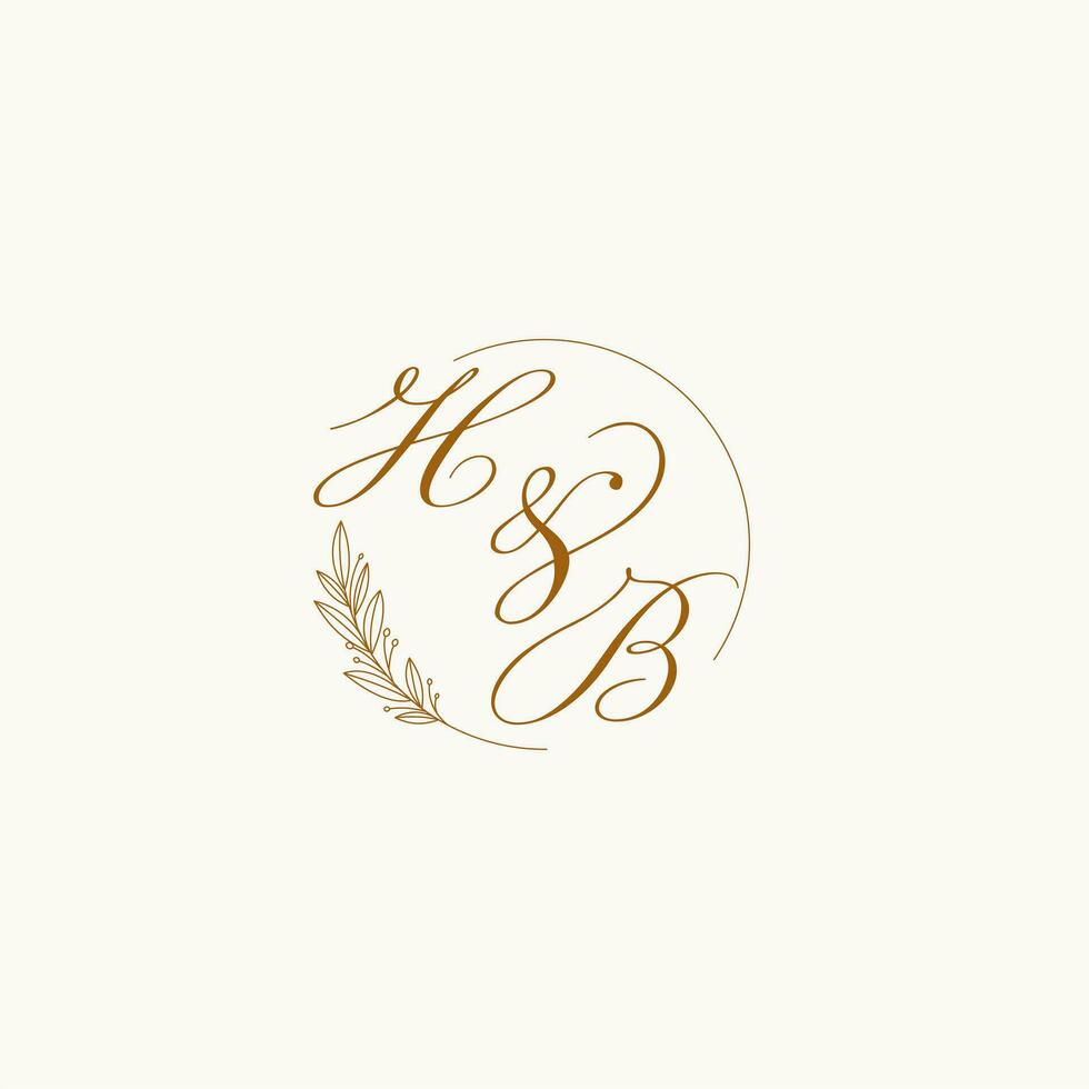 initiales hb mariage monogramme logo avec feuilles et élégant circulaire lignes vecteur