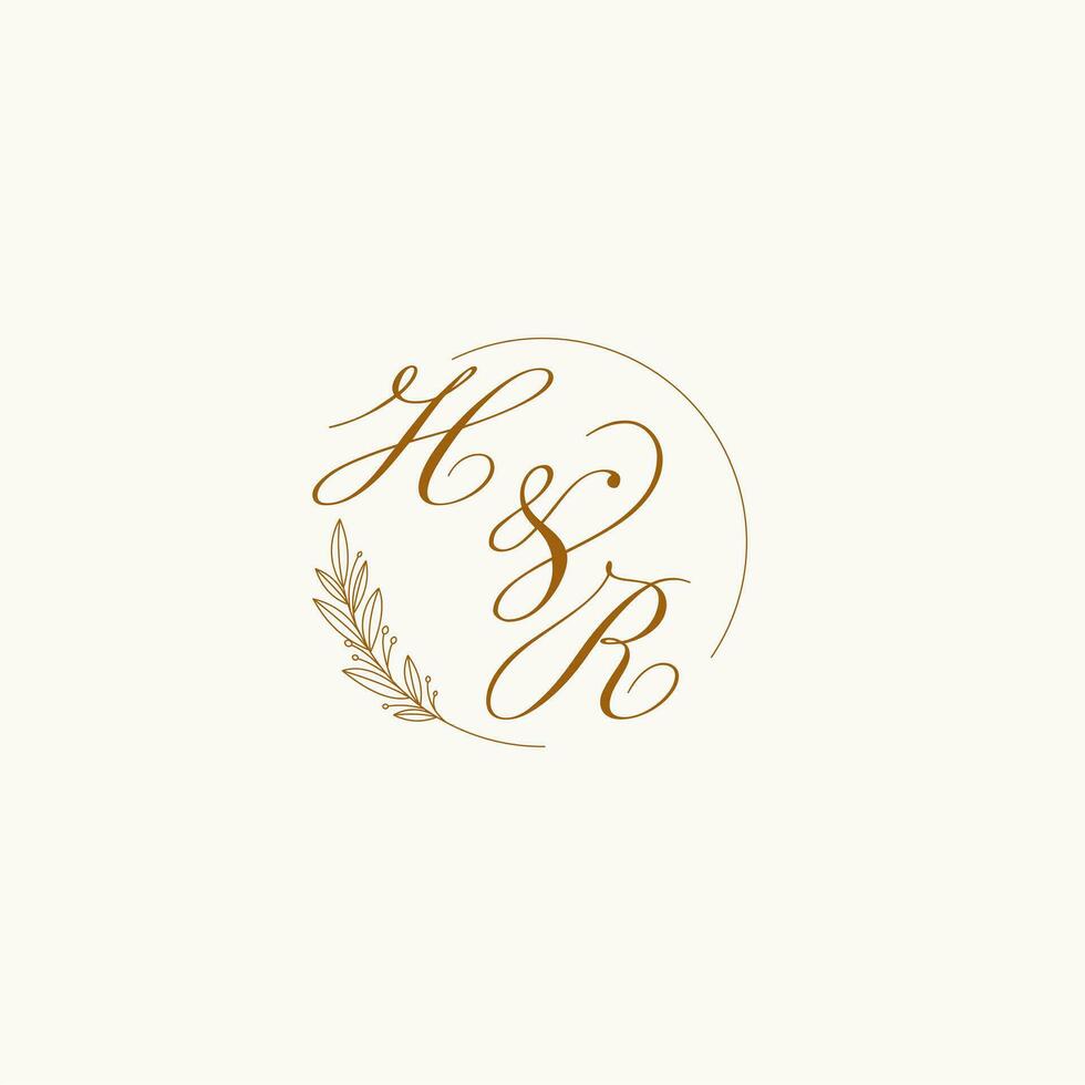 initiales heure mariage monogramme logo avec feuilles et élégant circulaire lignes vecteur