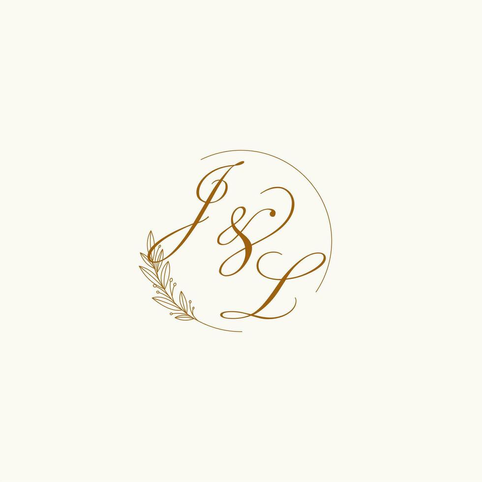 initiales jl mariage monogramme logo avec feuilles et élégant circulaire lignes vecteur