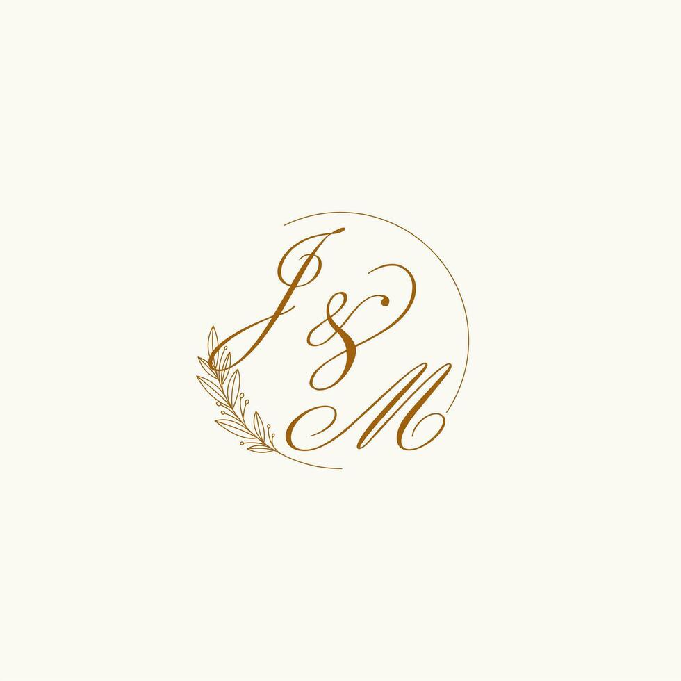 initiales jm mariage monogramme logo avec feuilles et élégant circulaire lignes vecteur