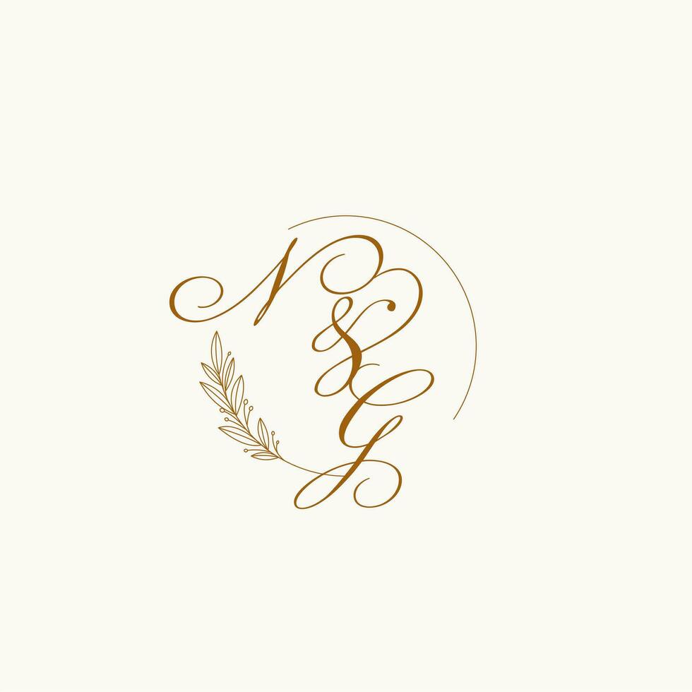 initiales ng mariage monogramme logo avec feuilles et élégant circulaire lignes vecteur