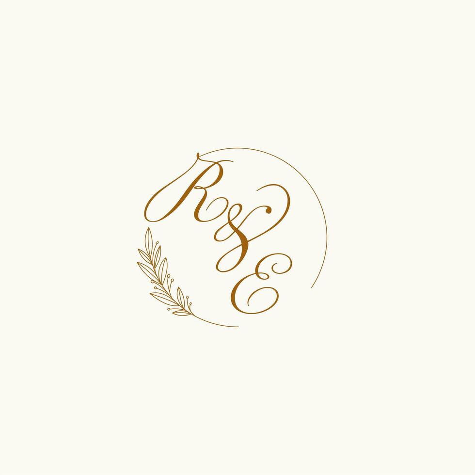 initiales ré mariage monogramme logo avec feuilles et élégant circulaire lignes vecteur