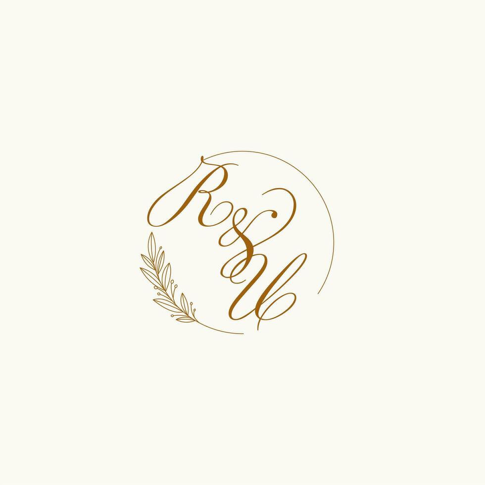 initiales ru mariage monogramme logo avec feuilles et élégant circulaire lignes vecteur