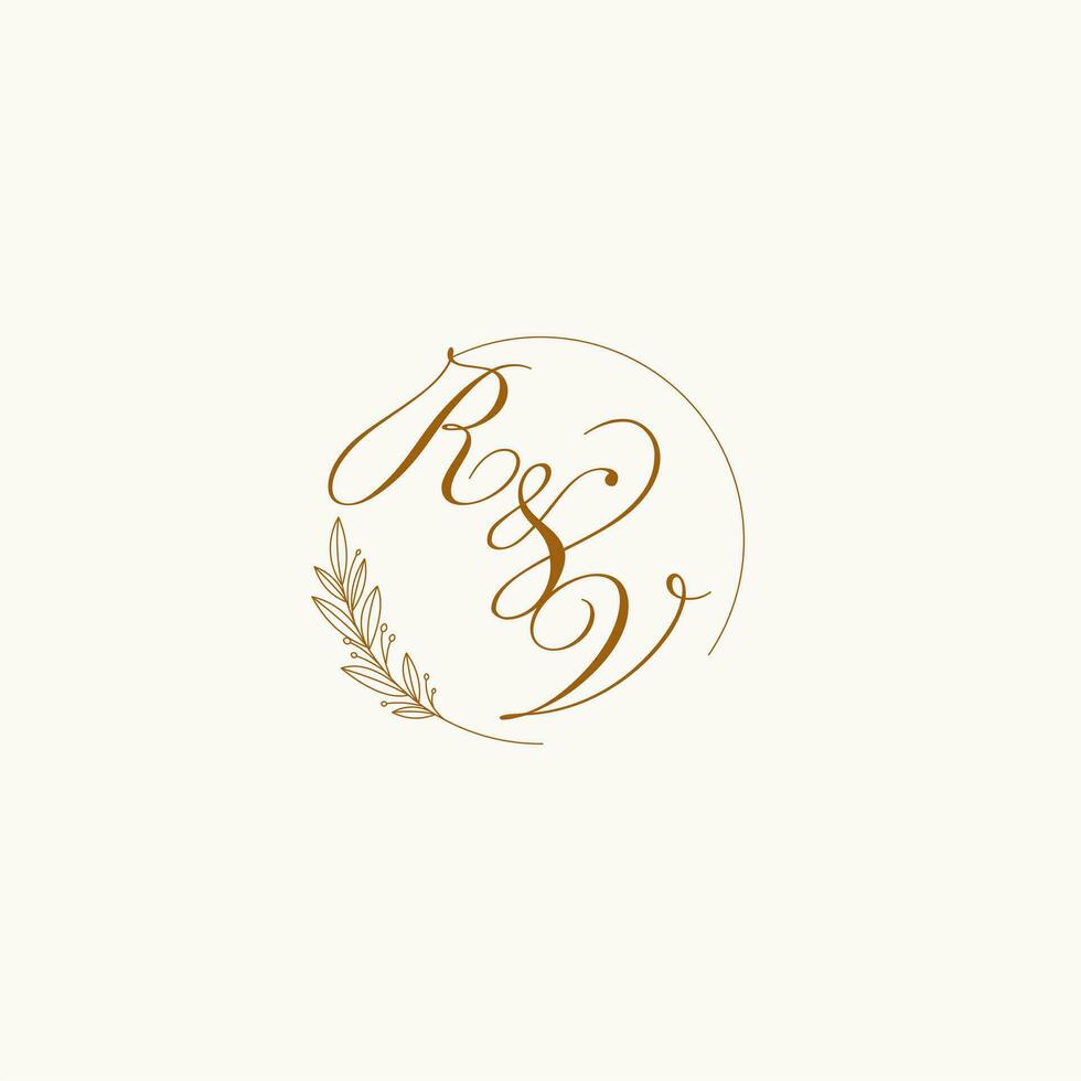 initiales RV mariage monogramme logo avec feuilles et élégant circulaire lignes vecteur