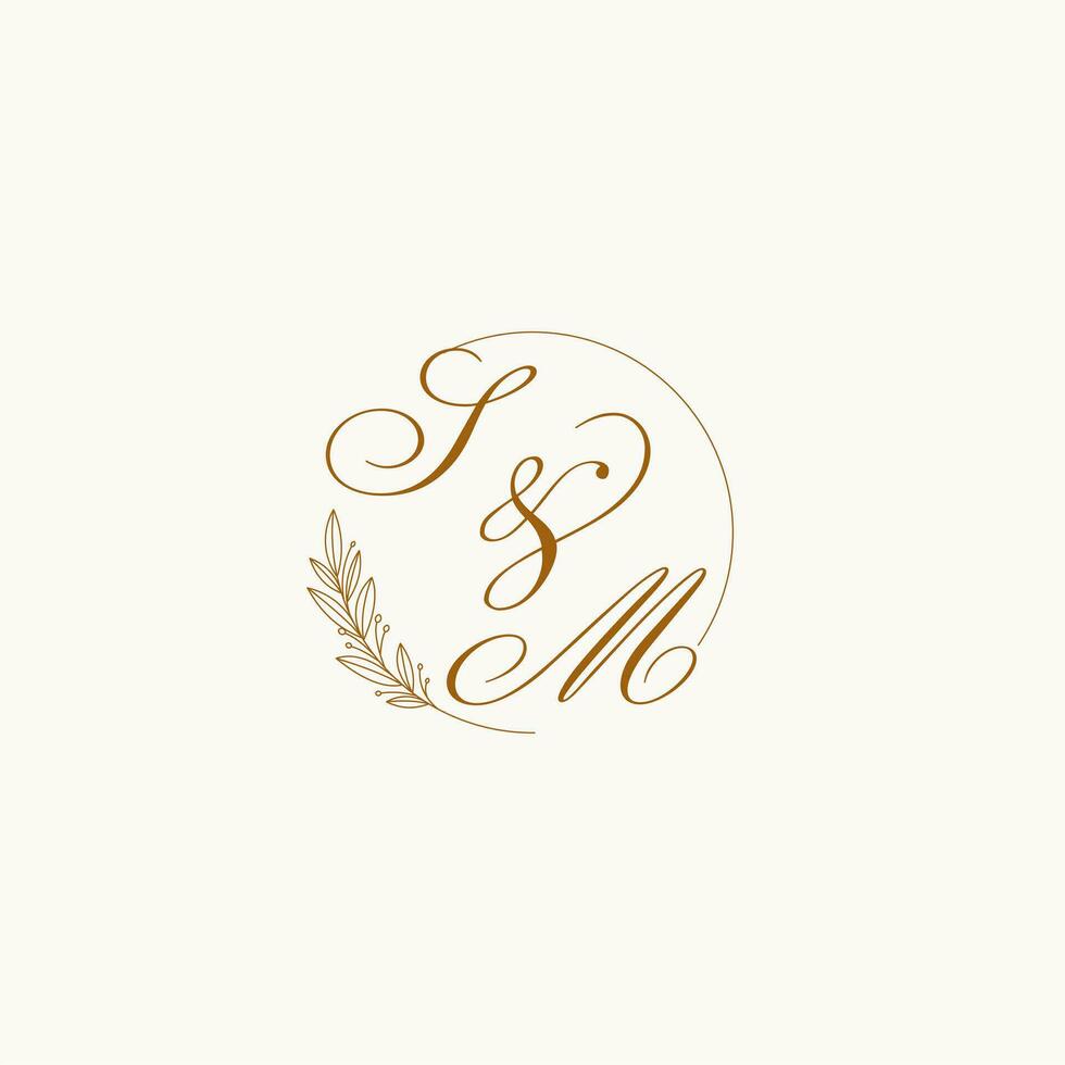 initiales sm mariage monogramme logo avec feuilles et élégant circulaire lignes vecteur