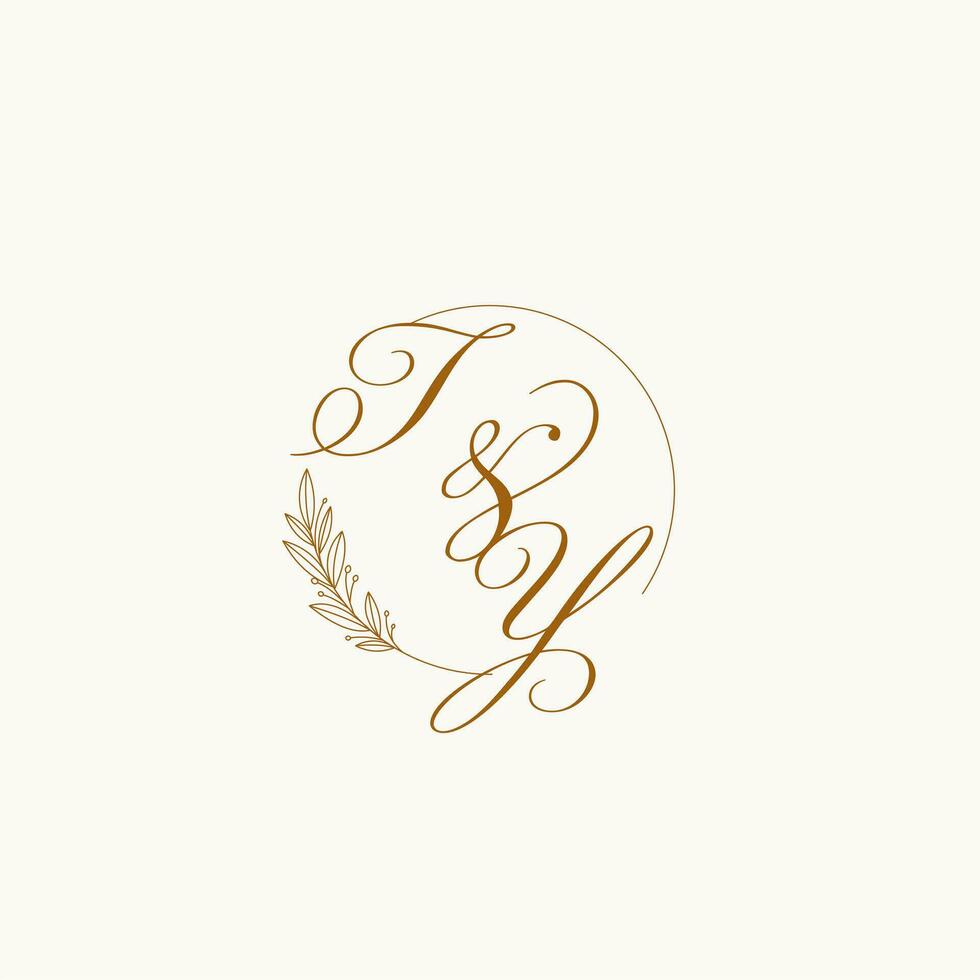 initiales ty mariage monogramme logo avec feuilles et élégant circulaire lignes vecteur