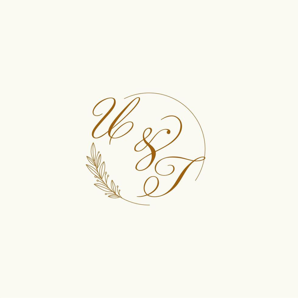 initiales Utah mariage monogramme logo avec feuilles et élégant circulaire lignes vecteur