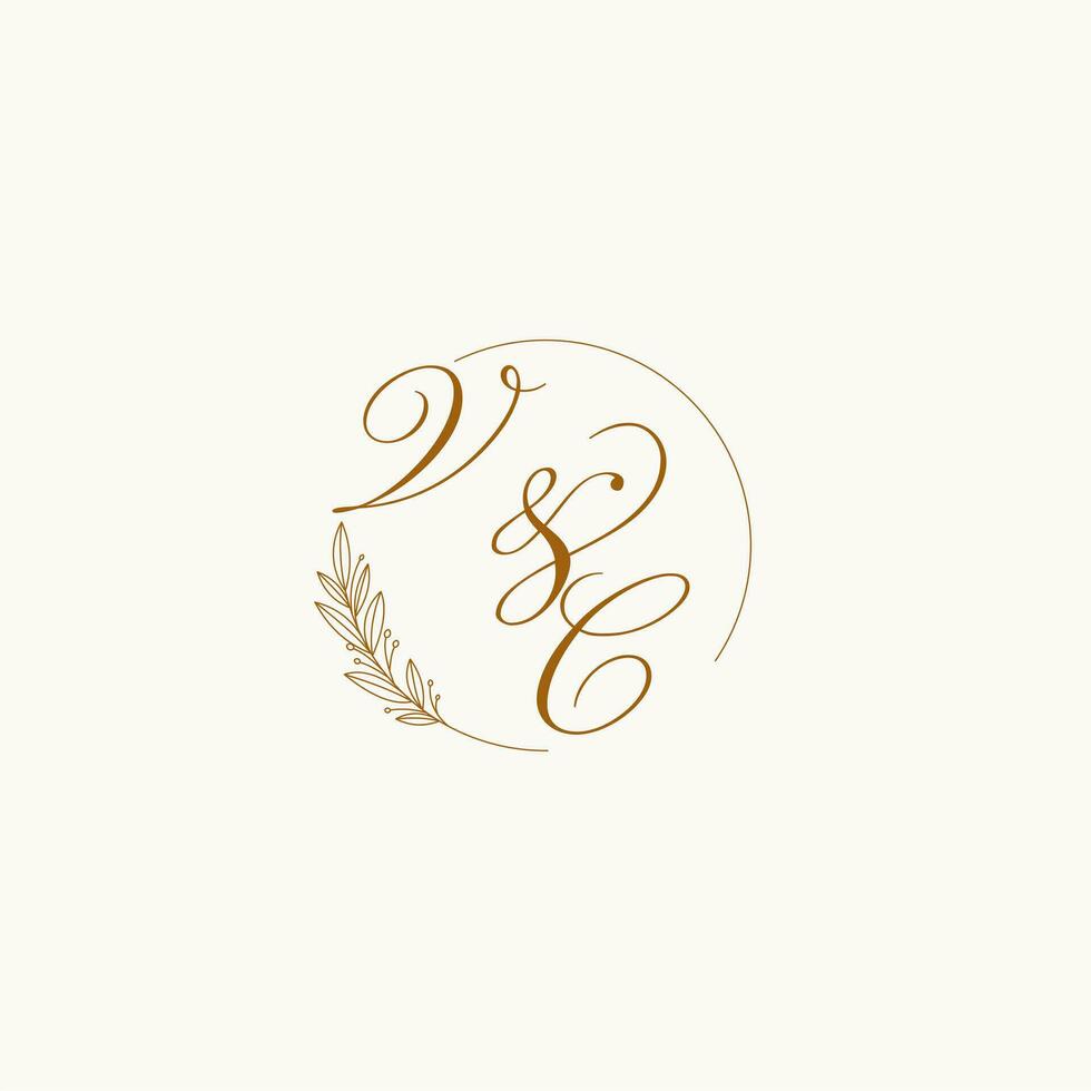 initiales vc mariage monogramme logo avec feuilles et élégant circulaire lignes vecteur