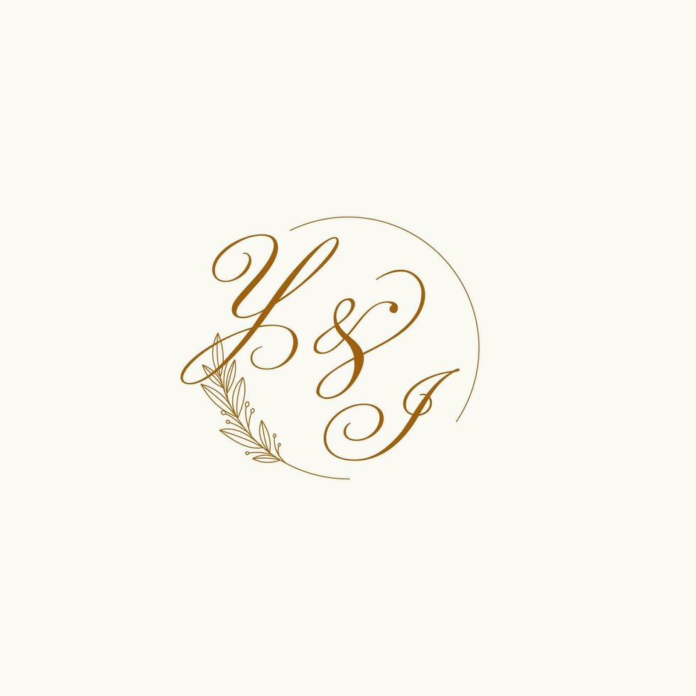 initiales yi mariage monogramme logo avec feuilles et élégant circulaire lignes vecteur
