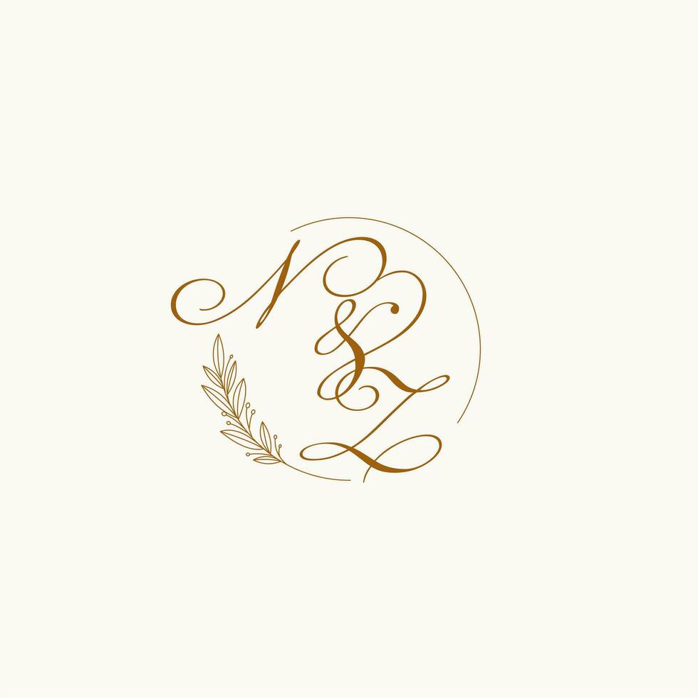initiales nz mariage monogramme logo avec feuilles et élégant circulaire lignes vecteur