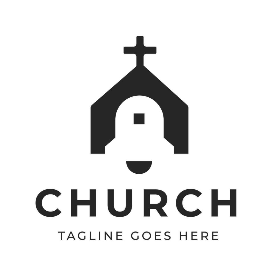 Christian gospel Jésus traverser église cloche avec saint traverser symbole logo conception vecteur