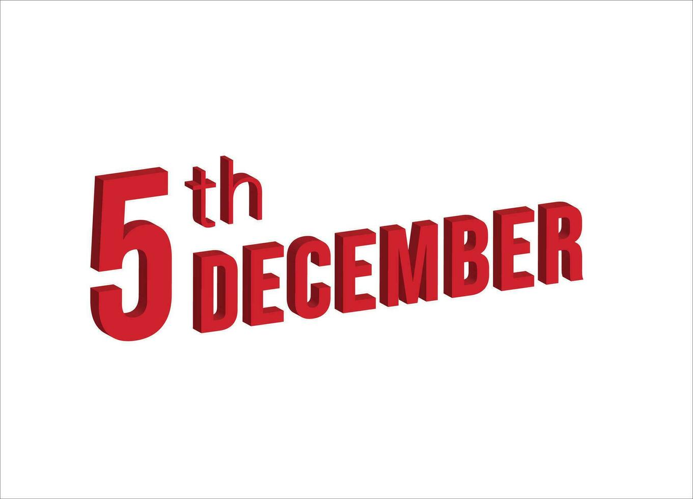 5e décembre , du quotidien calendrier temps et Date programme symbole. moderne conception, 3d le rendu. blanc Contexte. vecteur