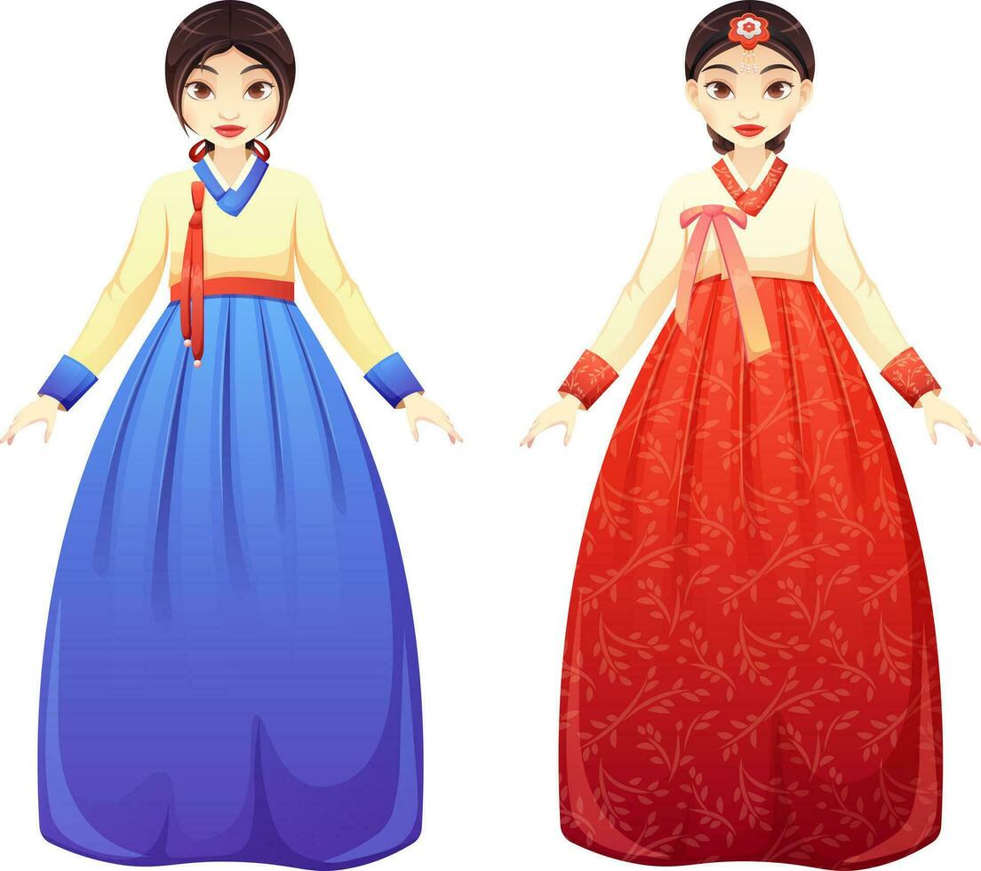 traditionnel coréen hanbok dans bleu sur transparent arrière-plan.. criard vecteur illustration