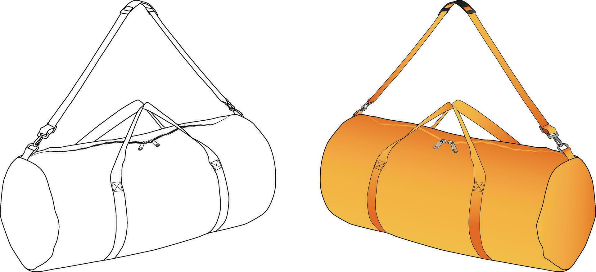 ensemble de duffle sac avec fermeture éclair et Ajustable épaule sangle, Gym sac pour équipement, des sports engrenage, scaphandre autonome et Voyage sac, duffle sac, vecteur illustration.