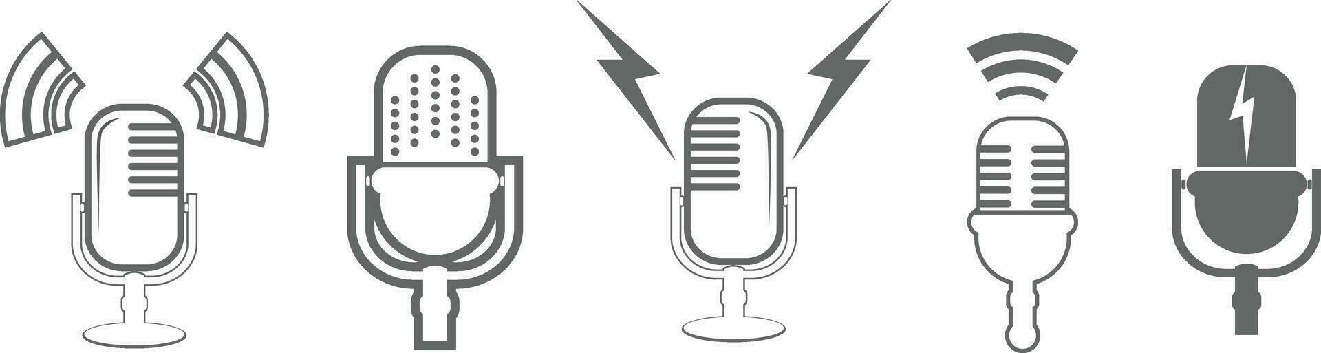 microphone vecteur icône ensemble isolé sur blanc Contexte. Podcast icône vecteur