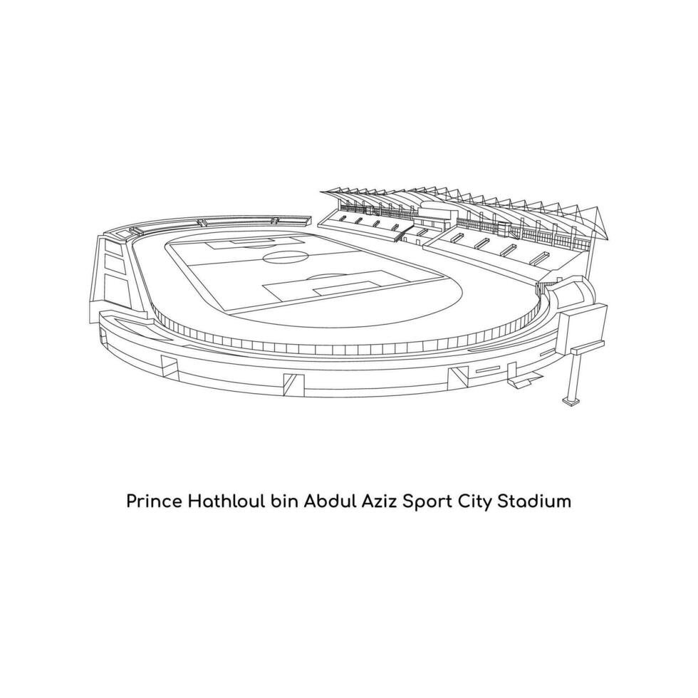 ligne art conception de saoudien Arabie international stade, prince Hathloul poubelle abdul aziz sport ville stade dans najran ville vecteur