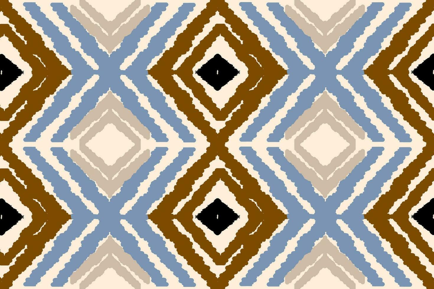 ikat tye mourir boho sans couture ancien modèle répéter Fait main batik biologique textile conception moderne et branché boho impression bleu marron blanc vecteur