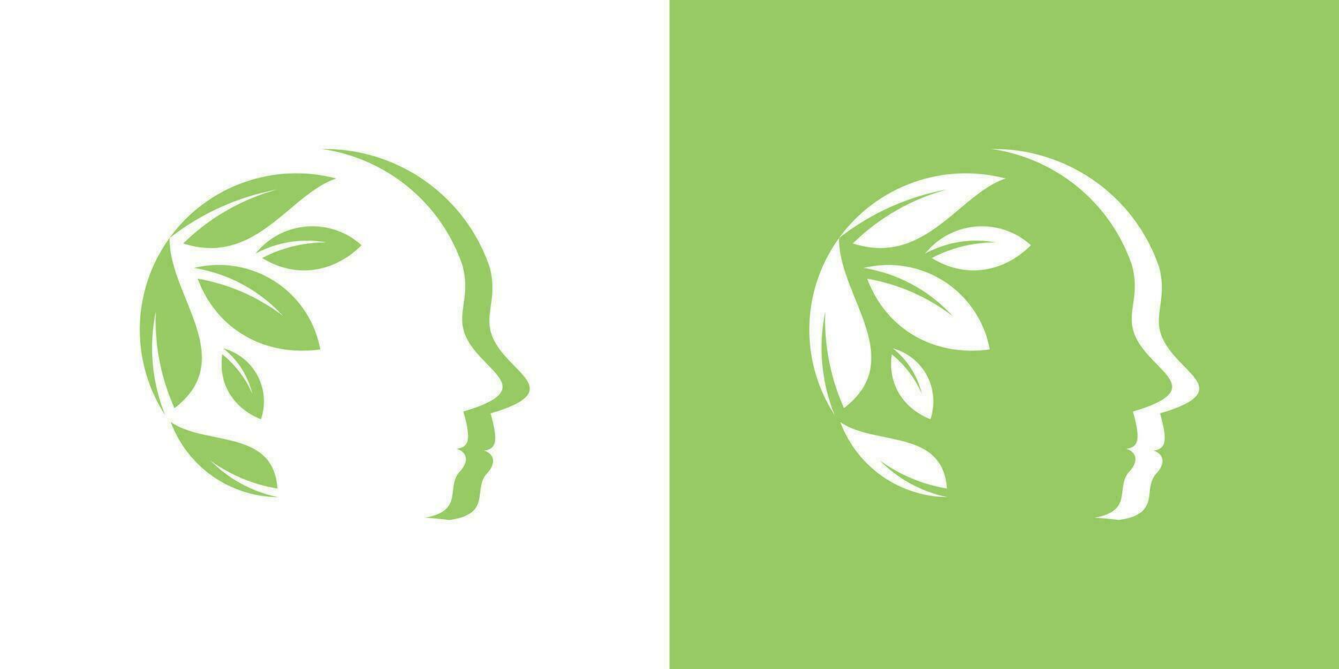 logo conception élément tête combiné avec feuilles vecteur